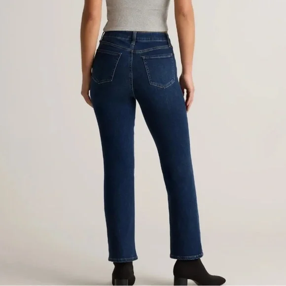 QUINCE Luna Stretch Slim Straight Jeans Crop Dark Blue Sz 28 mid rise ankle - Picture 2 of 10